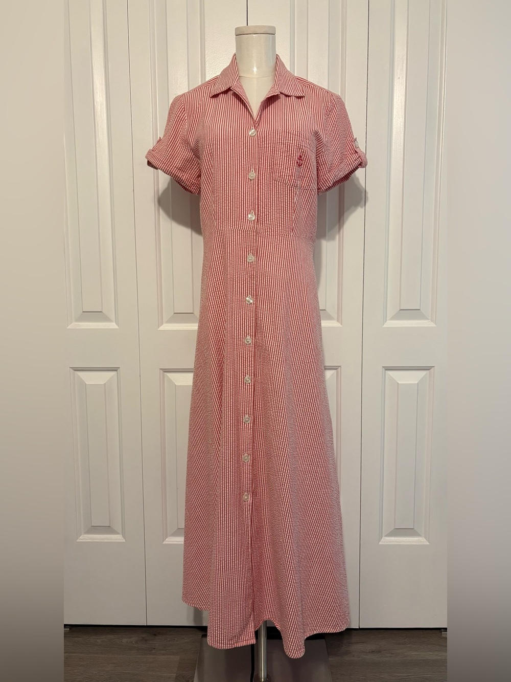 JG HOOK, Red and White Striped Button-Front Maxi Dress, Size 10
